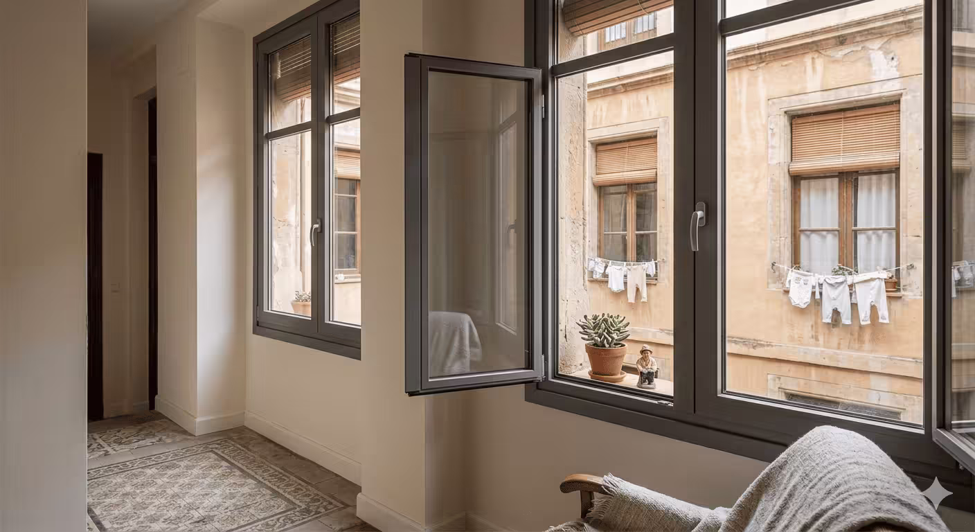Cambio de ventanas con rotura de puente térmico en chalet de Gavà Mar con tratamiento anti-salitre y vidrio Climalit